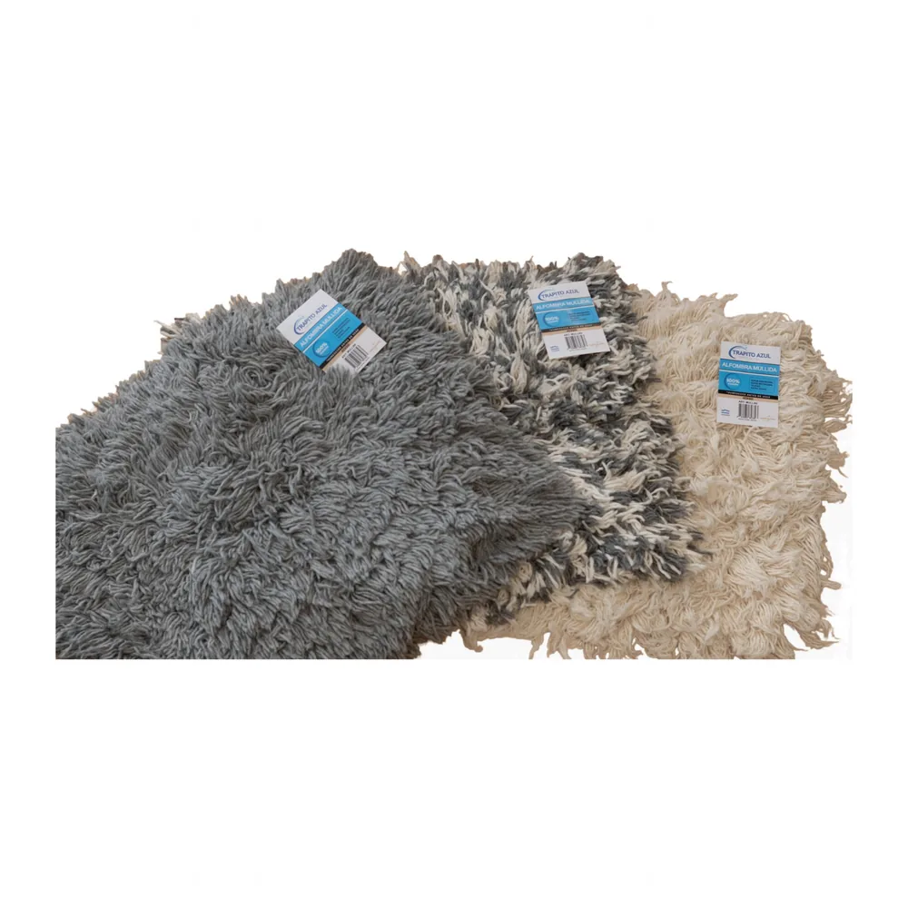Alfombra mullida gris y blanca de algodón