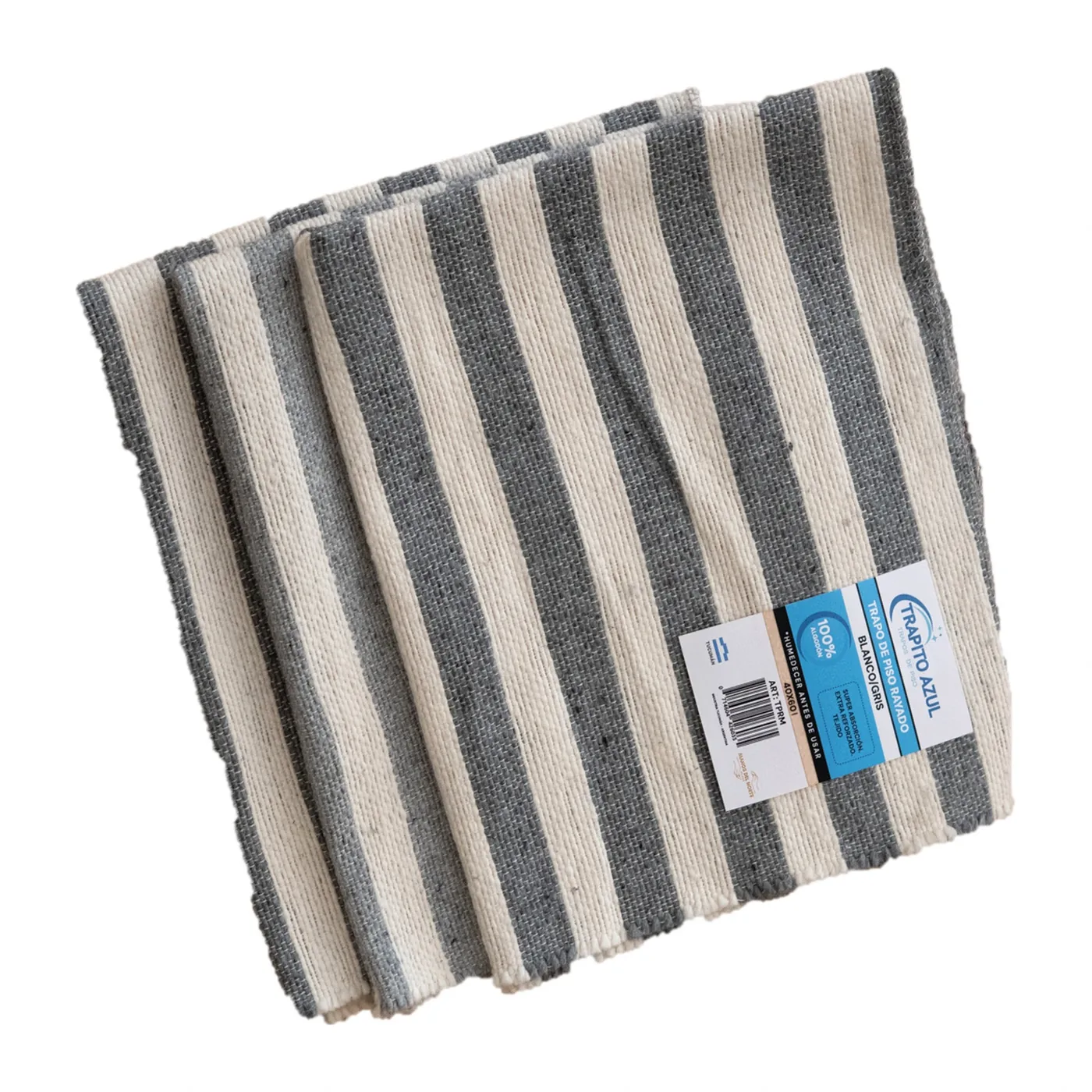 Trapo de piso rayado gris y blanco Trapito Azul
